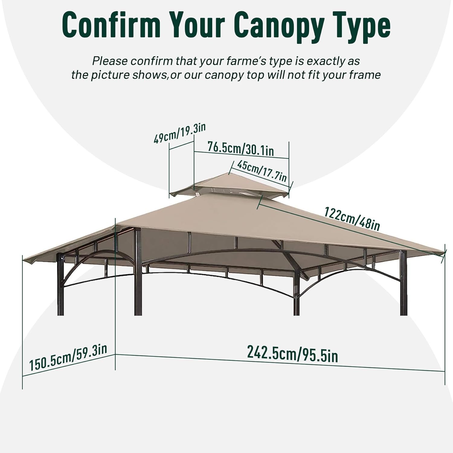 Toldo de repuesto para kiosco, 5 x 8 pies, cubierta superior para kiosco de barbacoa, cubierta superior de toldo de barbacoa con doble cansancio con
