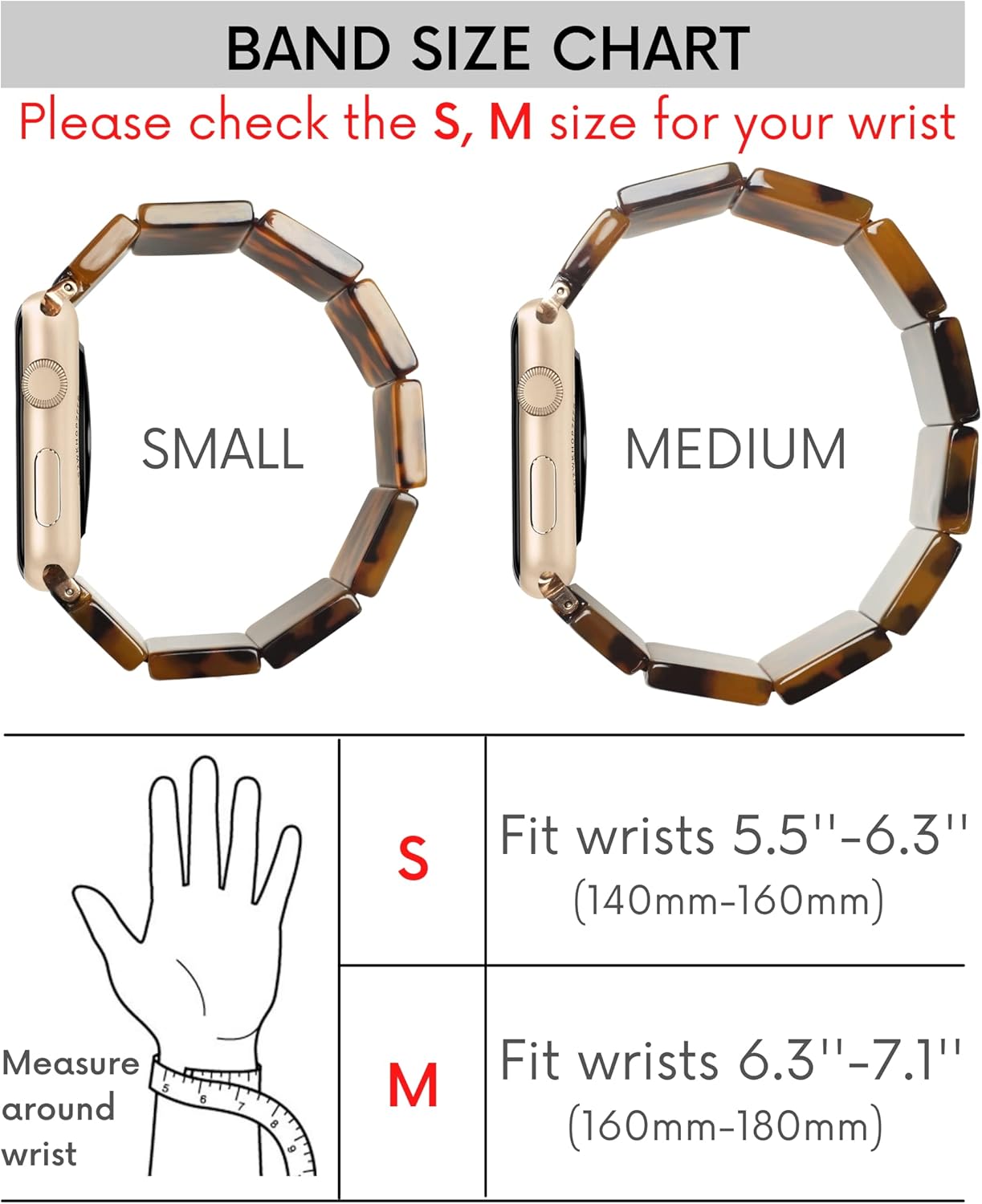 Heesch Correa de reloj de resina elástica mejorada compatible con Apple Watch para mujeres, hombres, correa de reloj de moda con concha de tortuga,