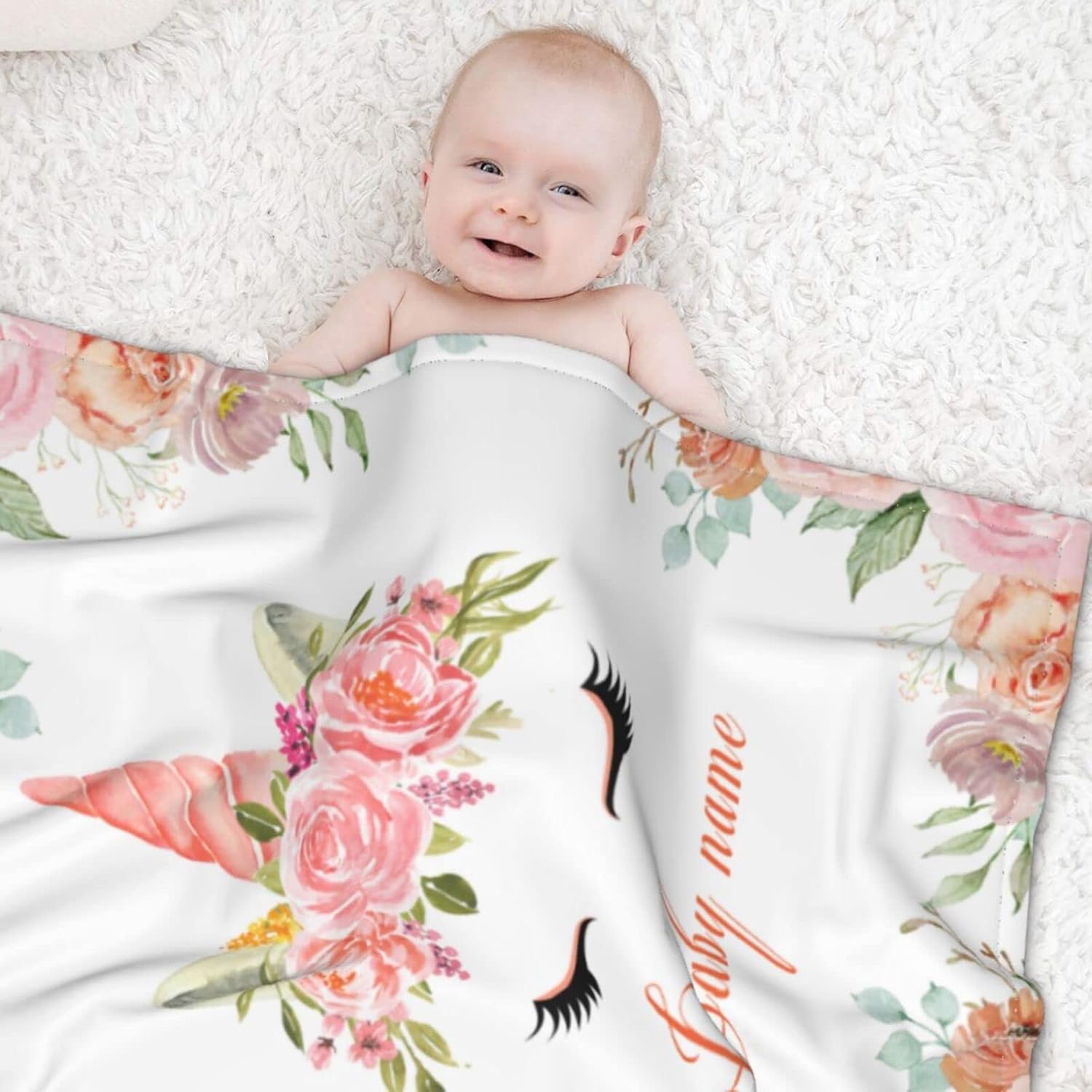 Manta de bebé personalizada con nombre para bebé, manta de bebé personalizada para niñas, manta de forro polar floral para bebé, manta de elefante