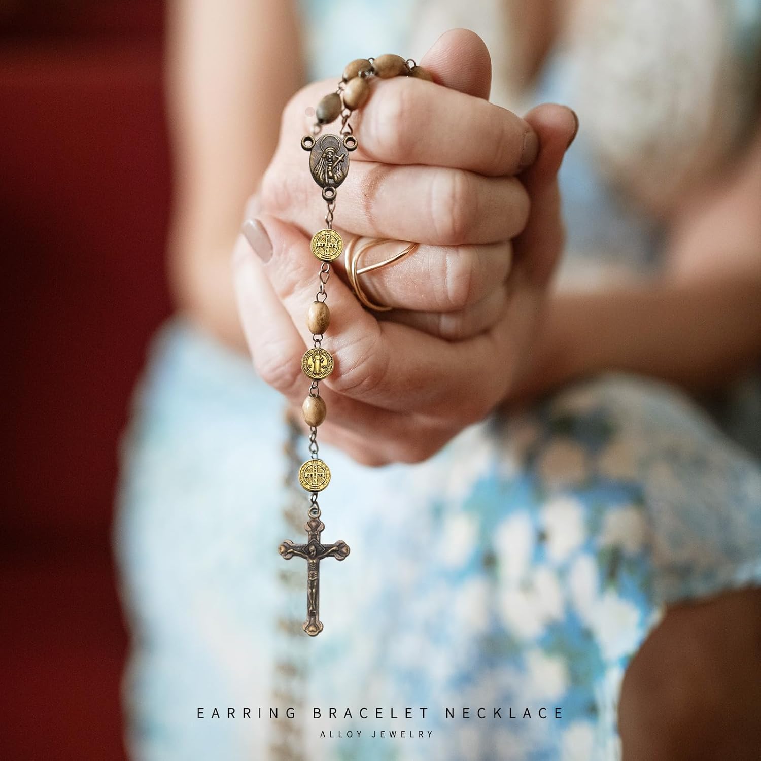 30 cuentas espaciadoras de medalla de Jesús Cruz de San Benito de aleación de 0.59 pulgadas (0.591 in), abalorios de religión, cuentas sueltas,