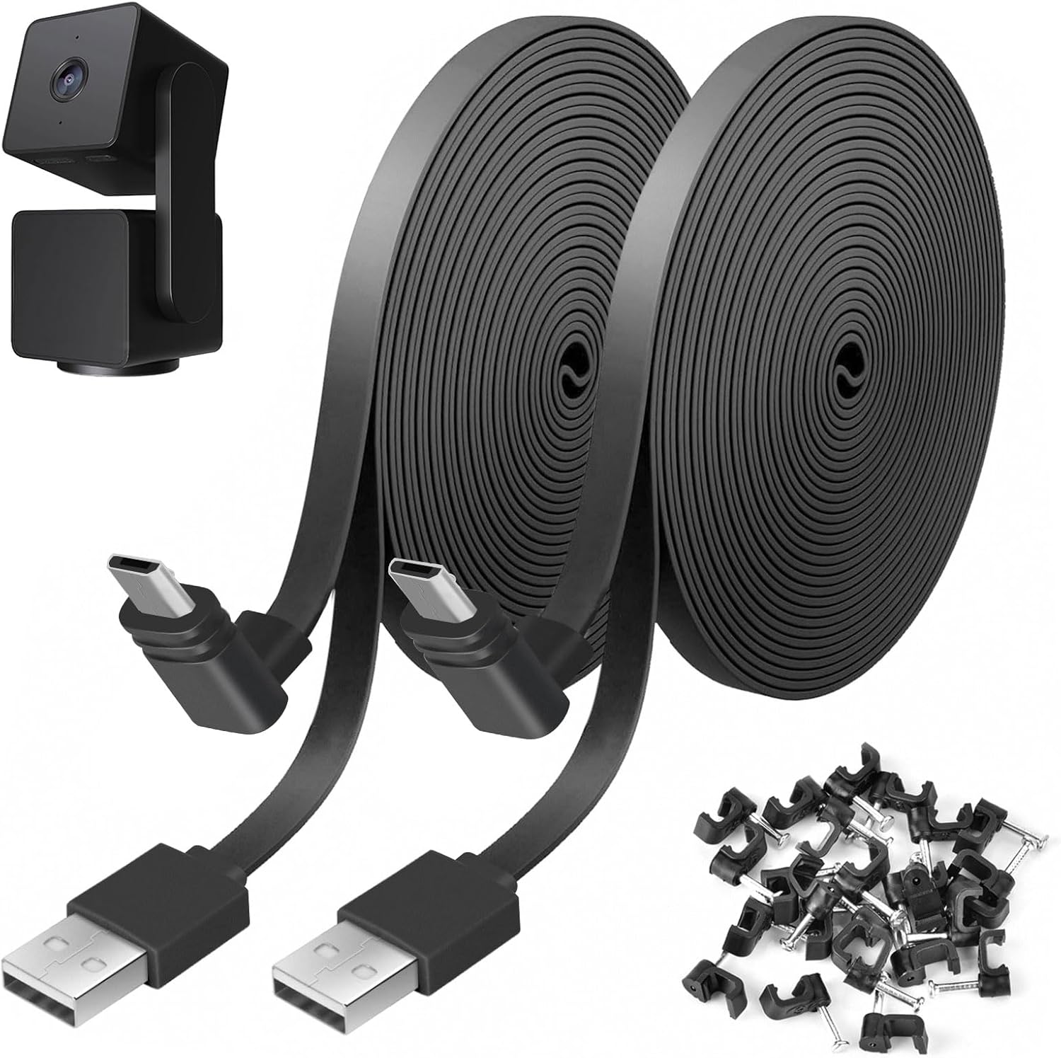 Uogw Paquete de 2 cables de alimentación de 25 pies compatibles con WYZE Cam Pan V3, cable de carga USB a 90 grados micro USB para WYZE Cam Pan V3,