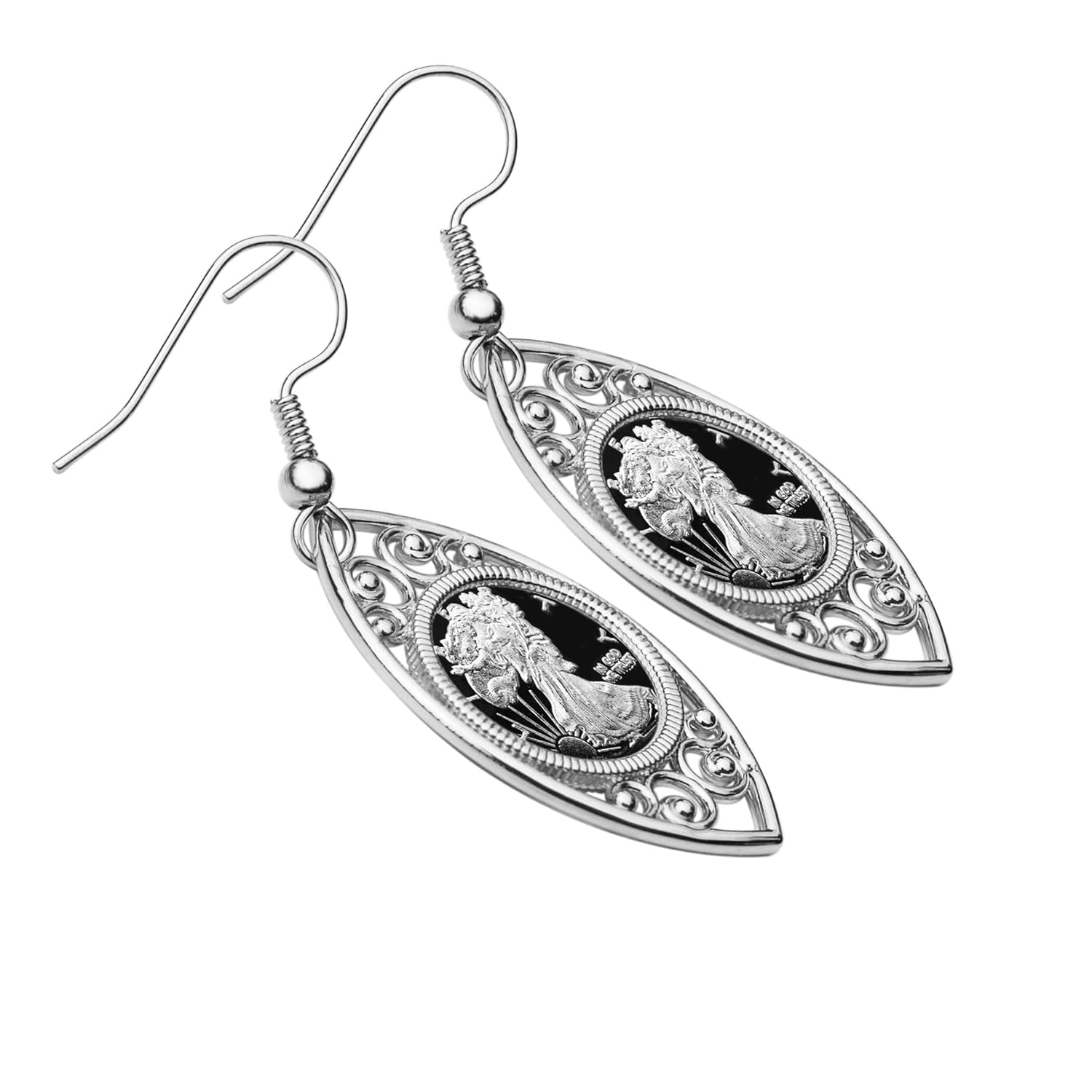 Walking Liberty 1 Gram .999 Fine Silver Coin 925 Sterling Silver Evil Eye Design Earrings