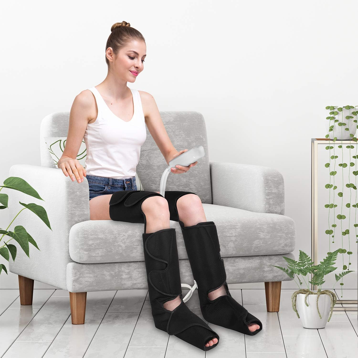 QUINEAR Masajeador de compresión para circulación y alivio del dolor, sistema eléctrico de recuperación de velcro para pies y piernas, edema y