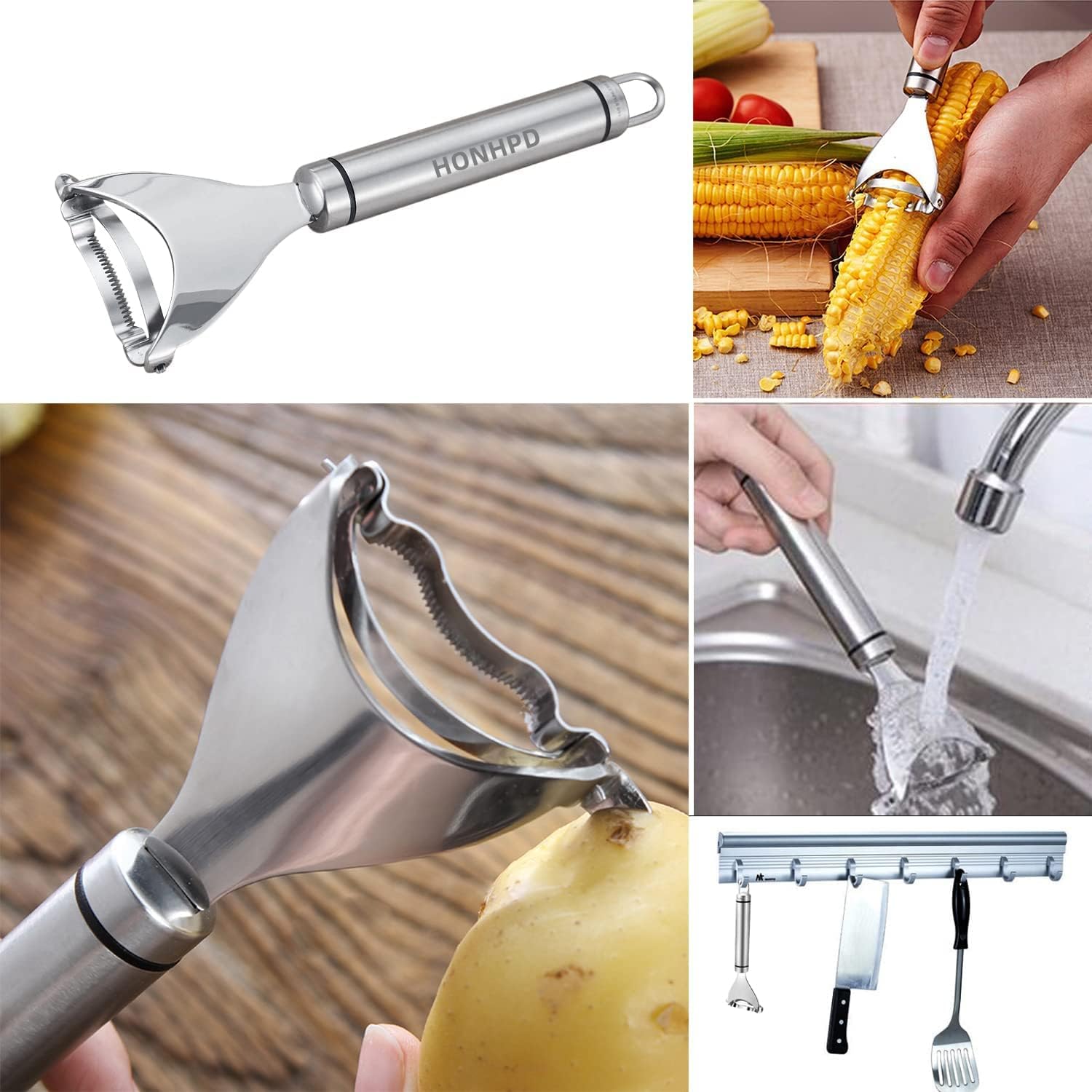 Pelador de maíz mágico, pelador de mazorca de maíz de acero inoxidable, práctica herramienta para pelar maíz para cocina, pelador de maíz para