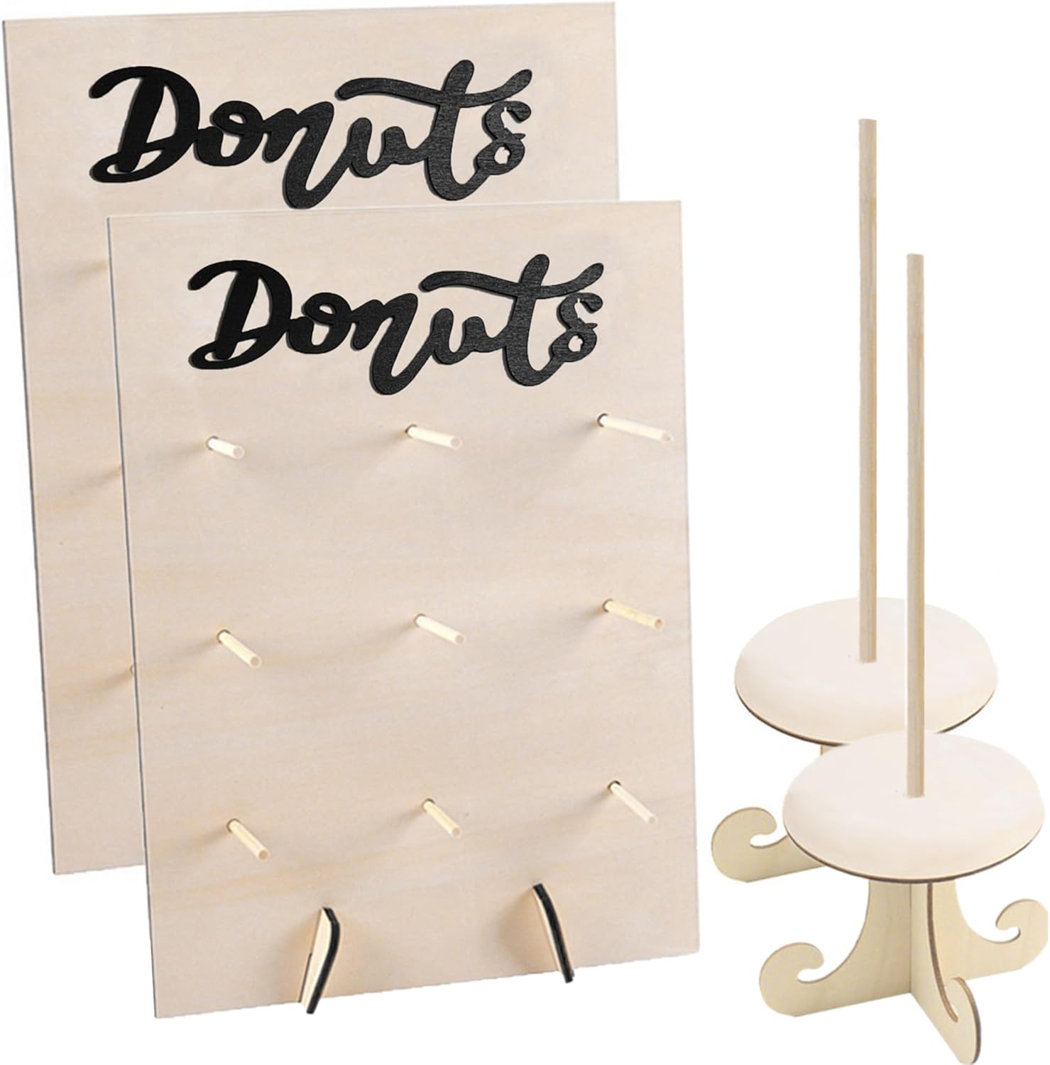 Soporte de exhibición de pared de rosquilla, 2 piezas, con 2 soportes de torre de dona, soporte de madera para donas para baby shower, fiesta, boda,
