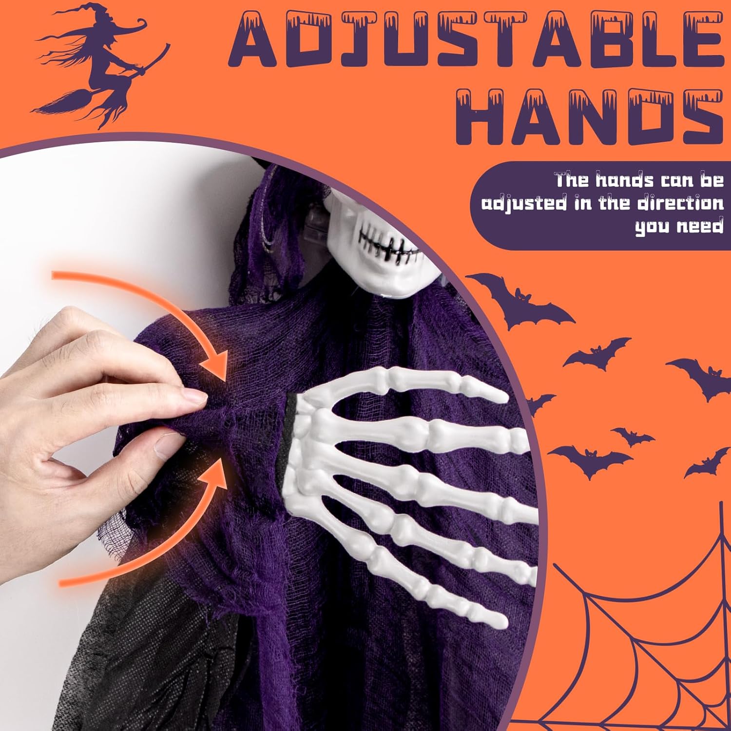 Decoración de Halloween, fantasma de esqueleto de bruja colgante, 41.3 pulgadas con ojos brillantes, decoraciones de Halloween para exteriores,