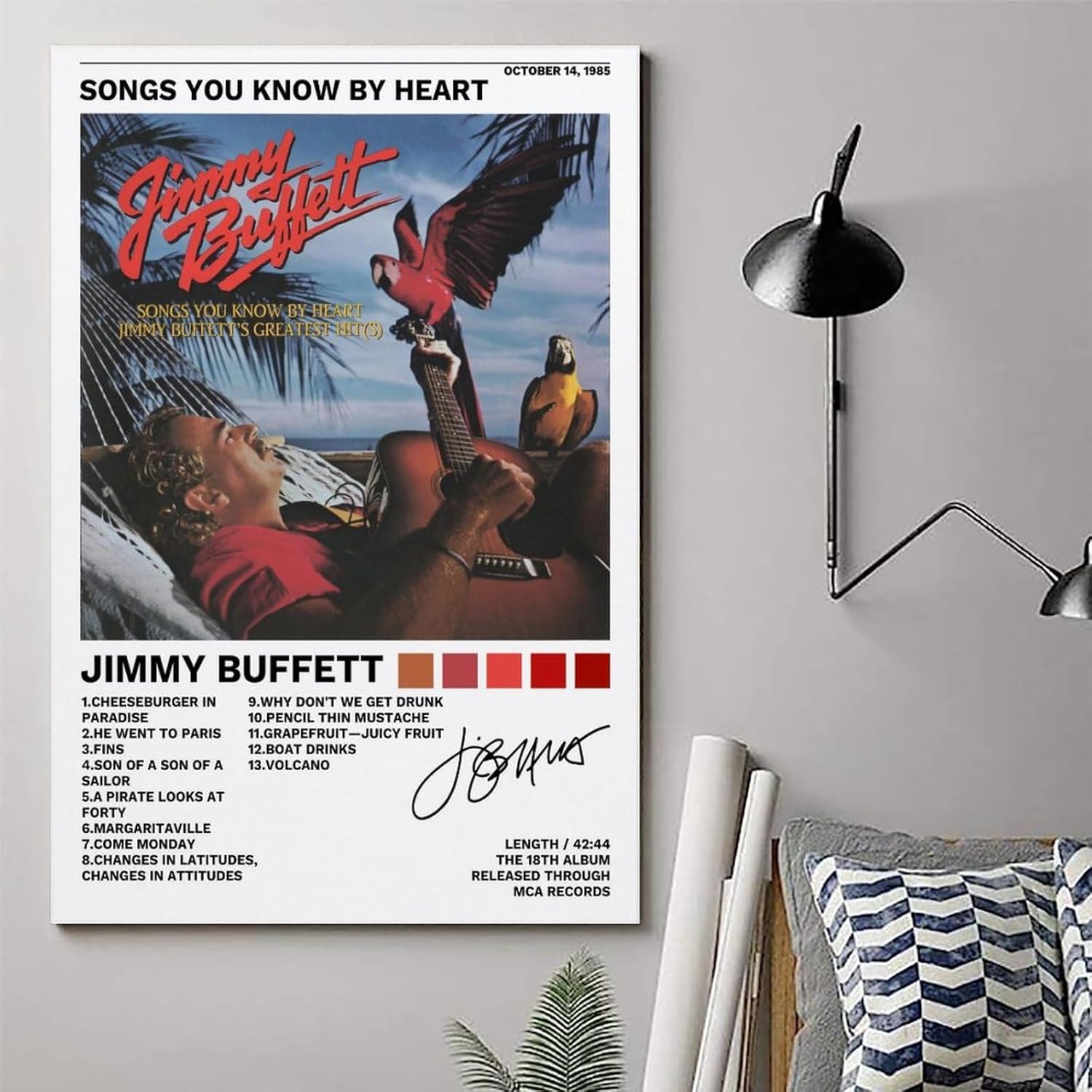 Póster de Jimmy con texto en inglés “Canciones de Buffett You Know by Heart”, pintura decorativa, lienzo, pósteres de pared e impresión artística