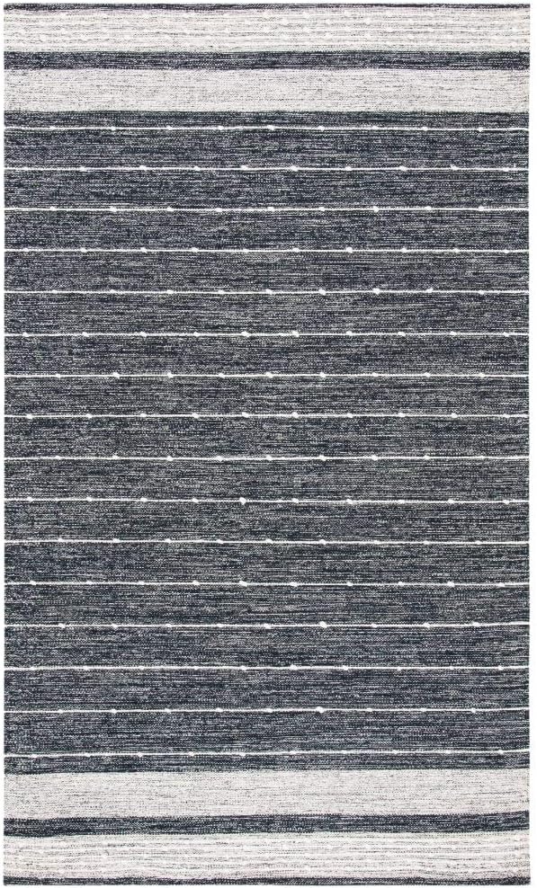 SAFAVIEH Striped Kilim Collection STK509Z – Alfombra de algodón de tejido plano hecho a mano de 4 x 6 pies, color negromarfil