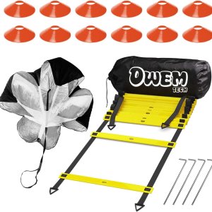 El equipo de entrenamiento de agilidad de velocidad incluye escalera de agilidad de 20 pies de largo, paracaídas de resistencia, perfecto para El equipo de entrenamiento de agilidad de velocidad incluye escalera de agilidad de 20 pies de largo, paracaídas de resistencia, perfecto para