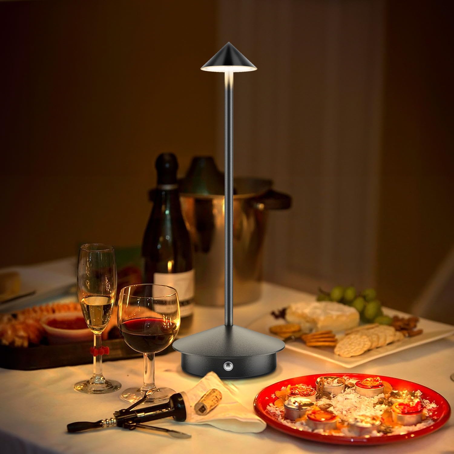 SCOPOW Paquete de 2 lámparas de mesa inalámbricas recargables pequeñas portátiles (6000 mAh), uso en exteriores e interiores, gradiente de 3 colores