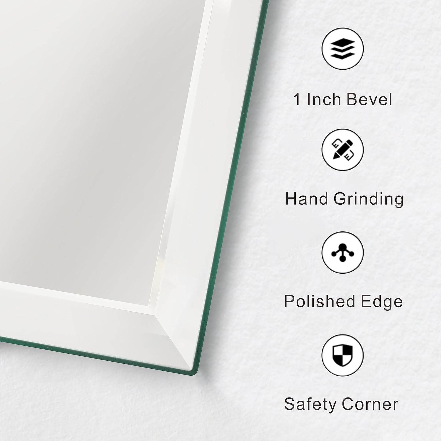B&C Espejo rectangular sin marco de 24 x 36 pulgadas, borde biselado pulido de 1 pulgada, espejo de tocador de baño para pared, espejo simple moderno