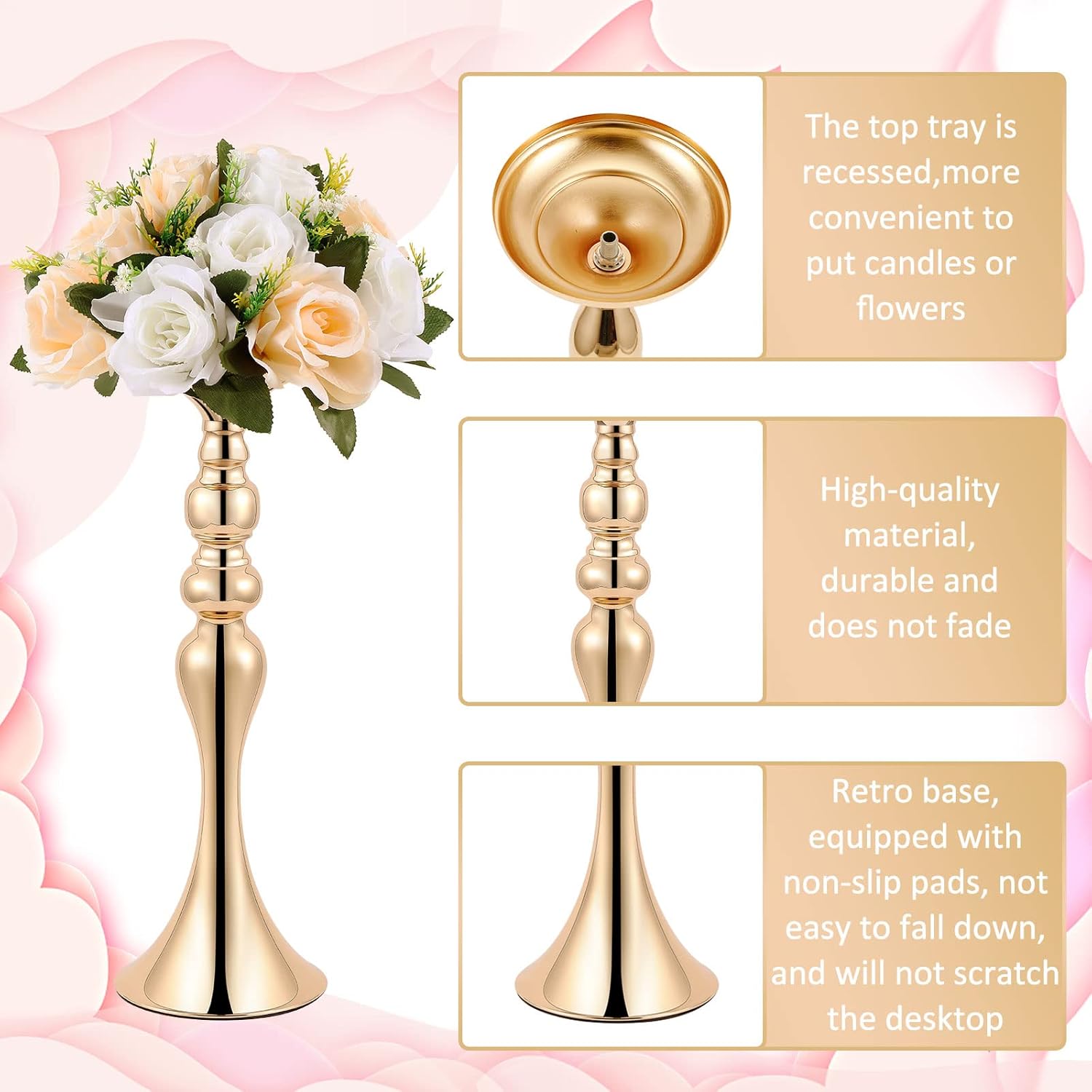 Sabary 6 piezas de soporte de flores de metal para centros de mesa de flores para mesa, jarrón de flores, soporte para candelabros para boda,