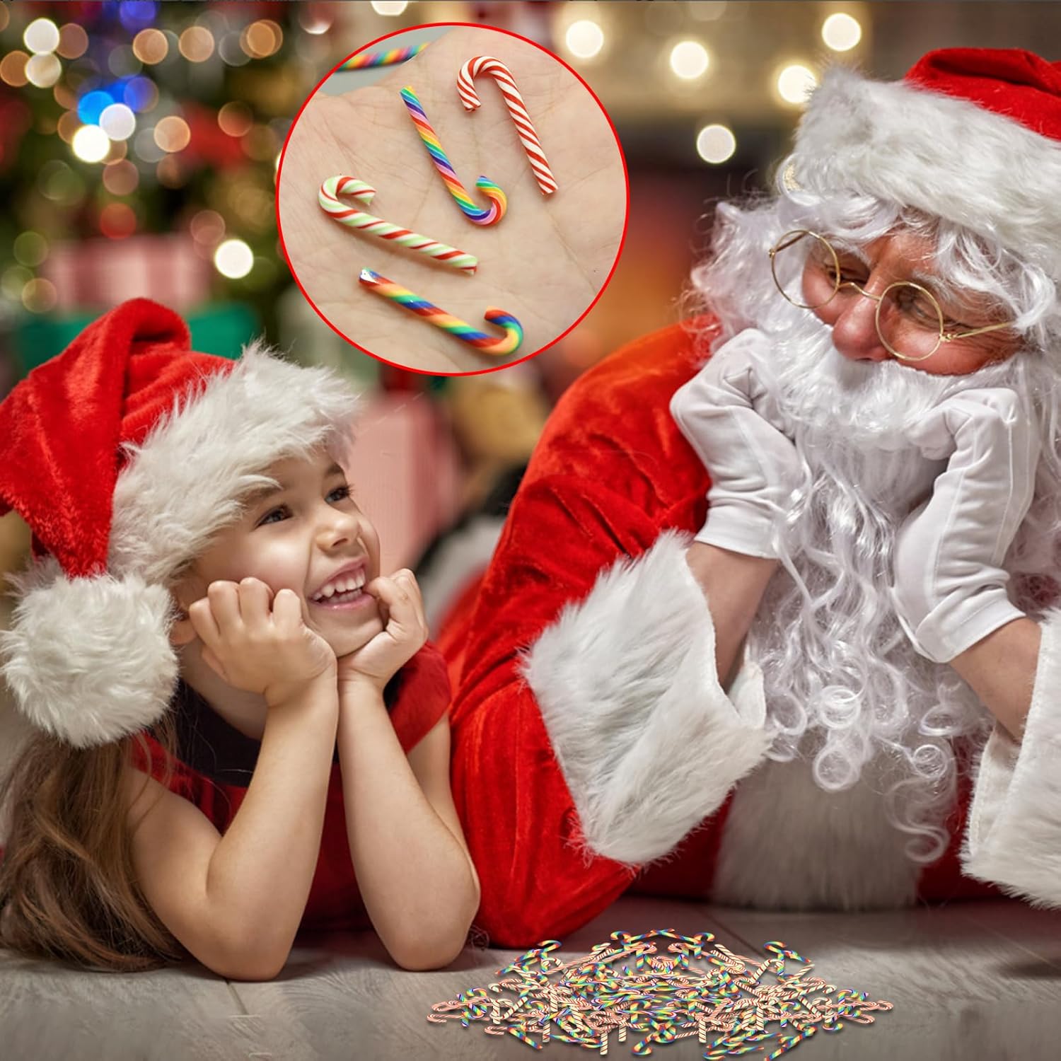 60 bastones de caramelo de Navidad, mini bastones de caramelo falsos, sin agujeros, cuentas de bastón de caramelo para manualidades de Navidad,