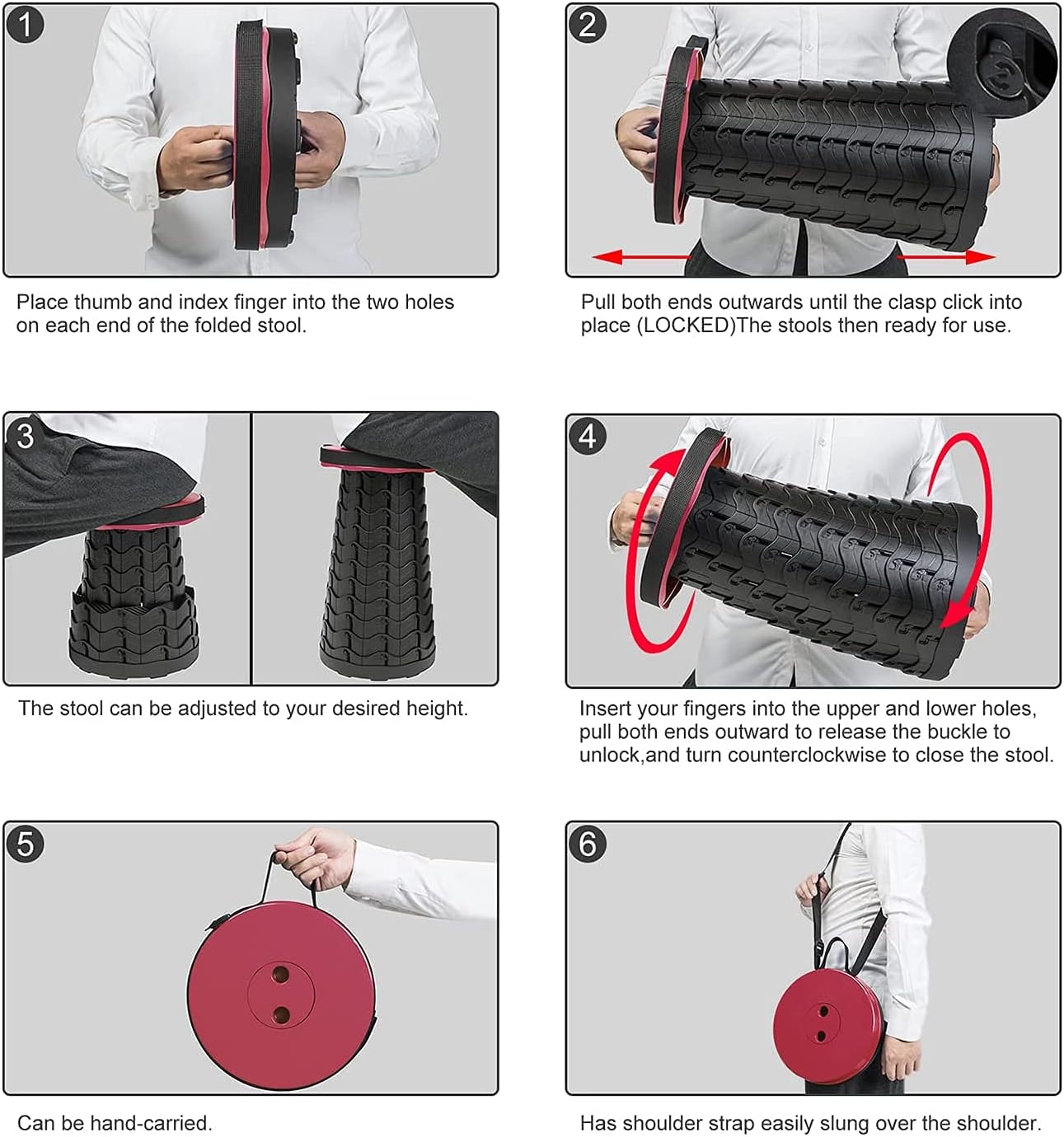 Taburete plegable ajustable para campamento, taburete plegable telescópico portátil con almohadilla para mochila, silla plegable y retráctil