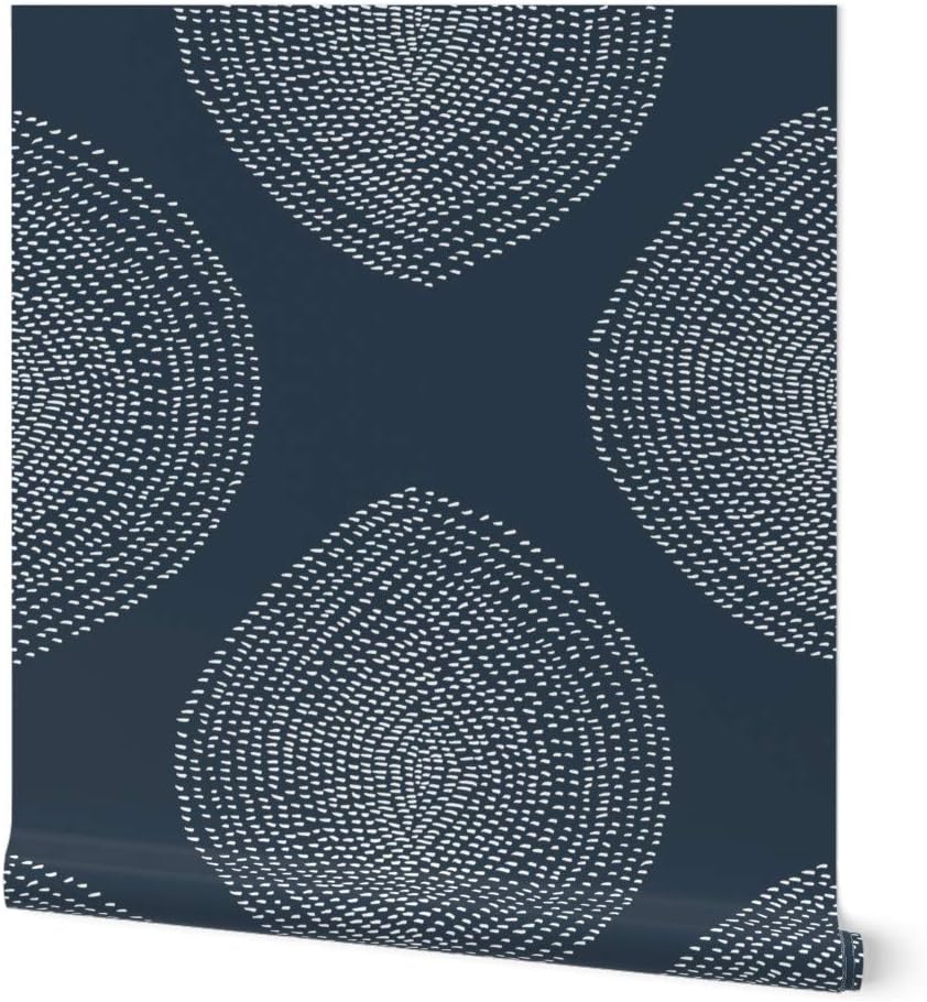 Spoonflower Papel tapiz extraíble de 9 x 2 pies – Papel tapiz bohemio blanco azul marino abstracto abstracto personalizado prepegado