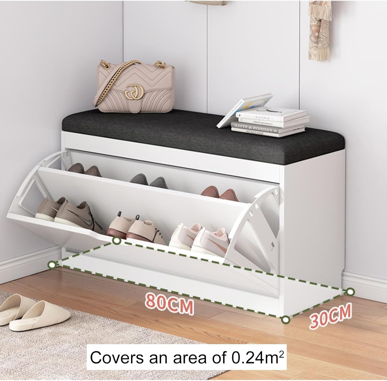 Banco de zapatos, banco con almacenamiento de zapatos, banco de entrada superior con cojín extraíble, zapatero de madera con cajón de almacenamiento