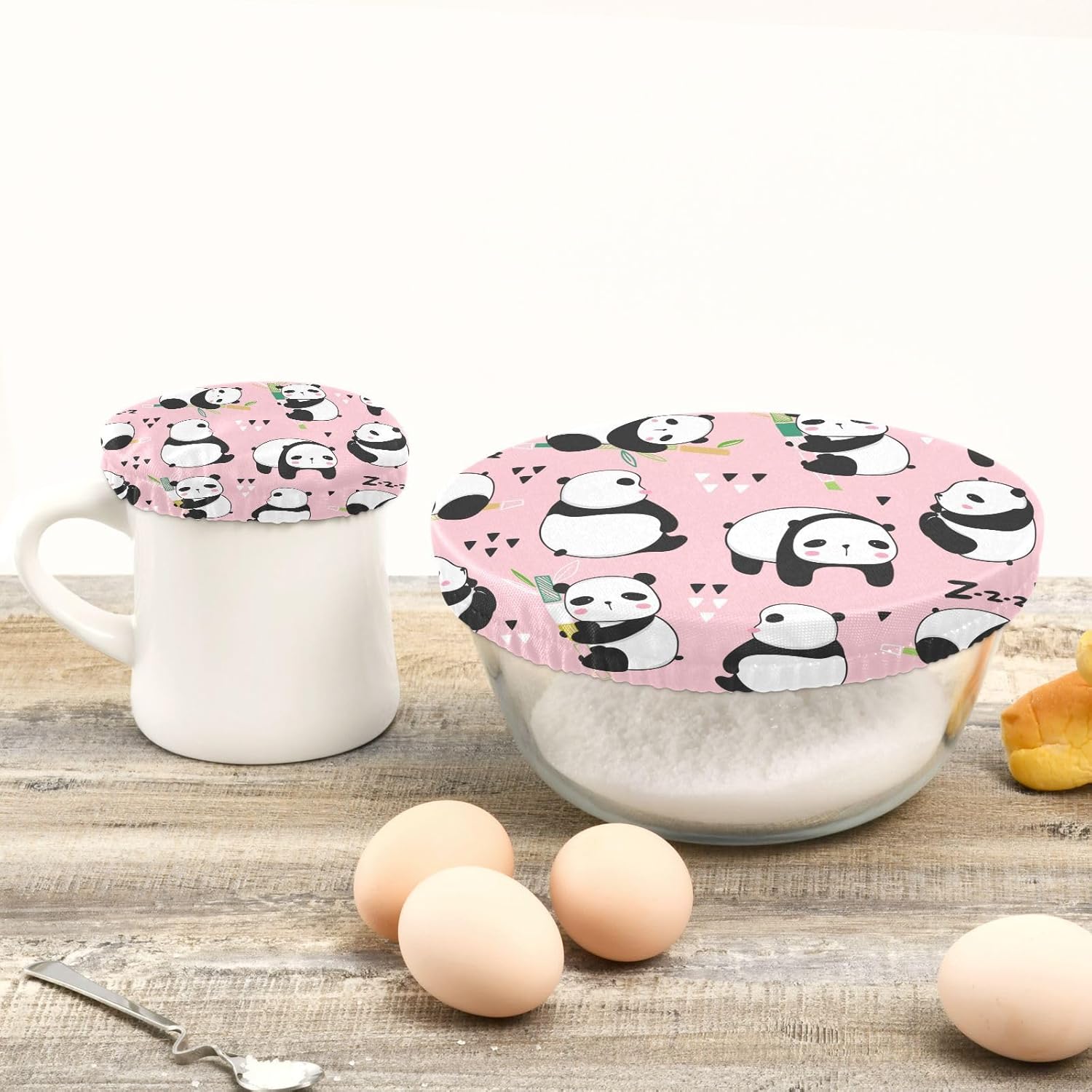 Panda – 5 fundas elásticas reutilizables para tazones para almacenamiento de alimentos, tapas de tela elástica con 5 tamaños diferentes de tapas de