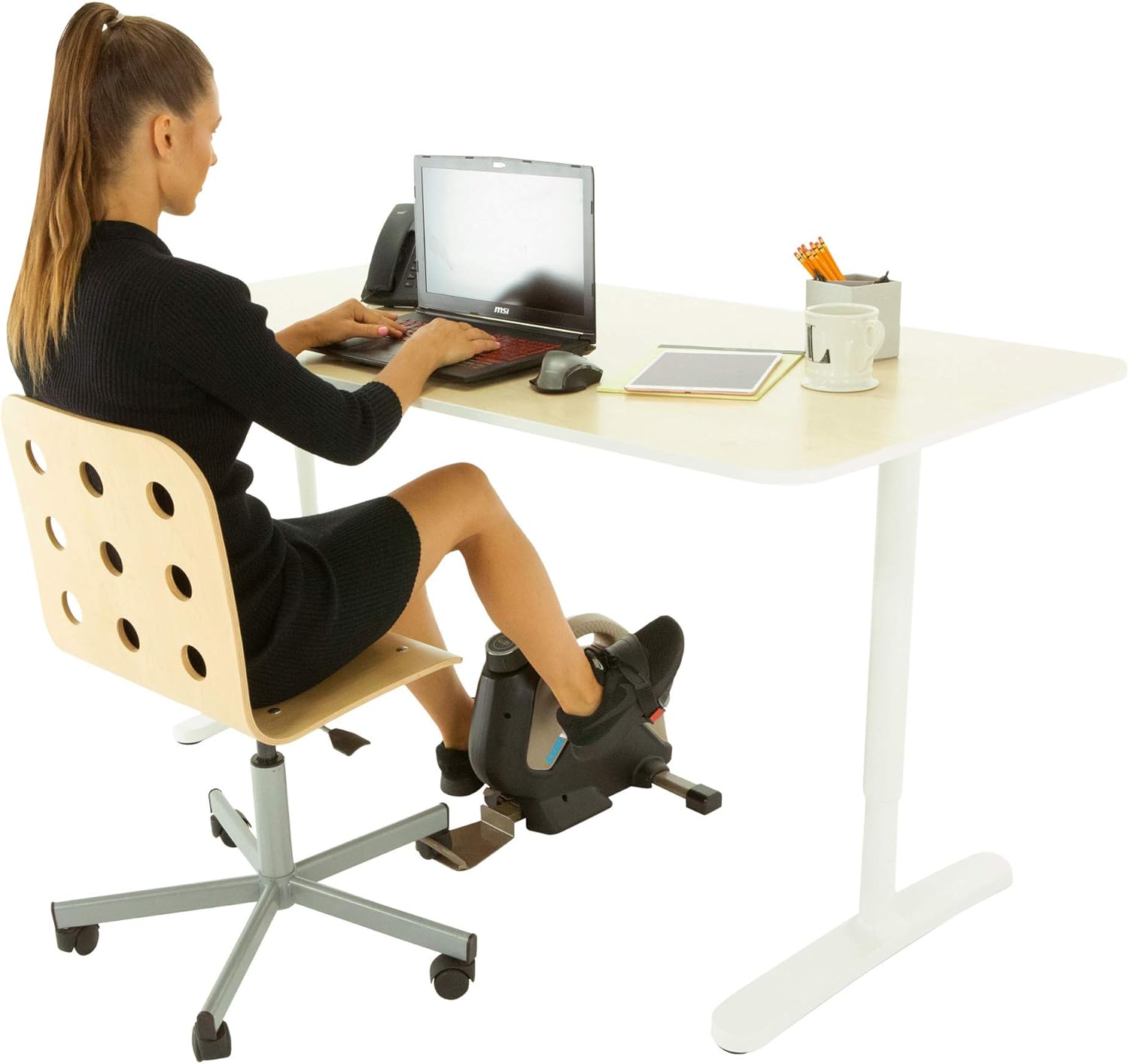 EXERPEUTIC Bicicleta estática Bluetooth para debajo del escritorio con gancho extensible para silla para todas las alturas de usuario y aplicación