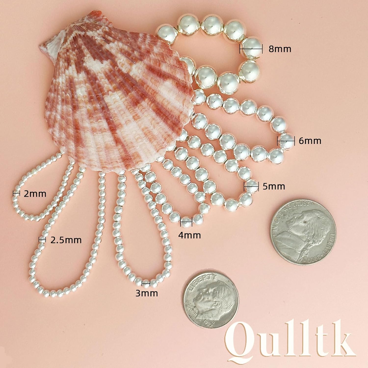 Cuentas de plata de ley 925 para hacer joyas, 50 cuentas sueltas de plata S925, cuentas redondas lisas de plata para pulseras apilables, joyería y