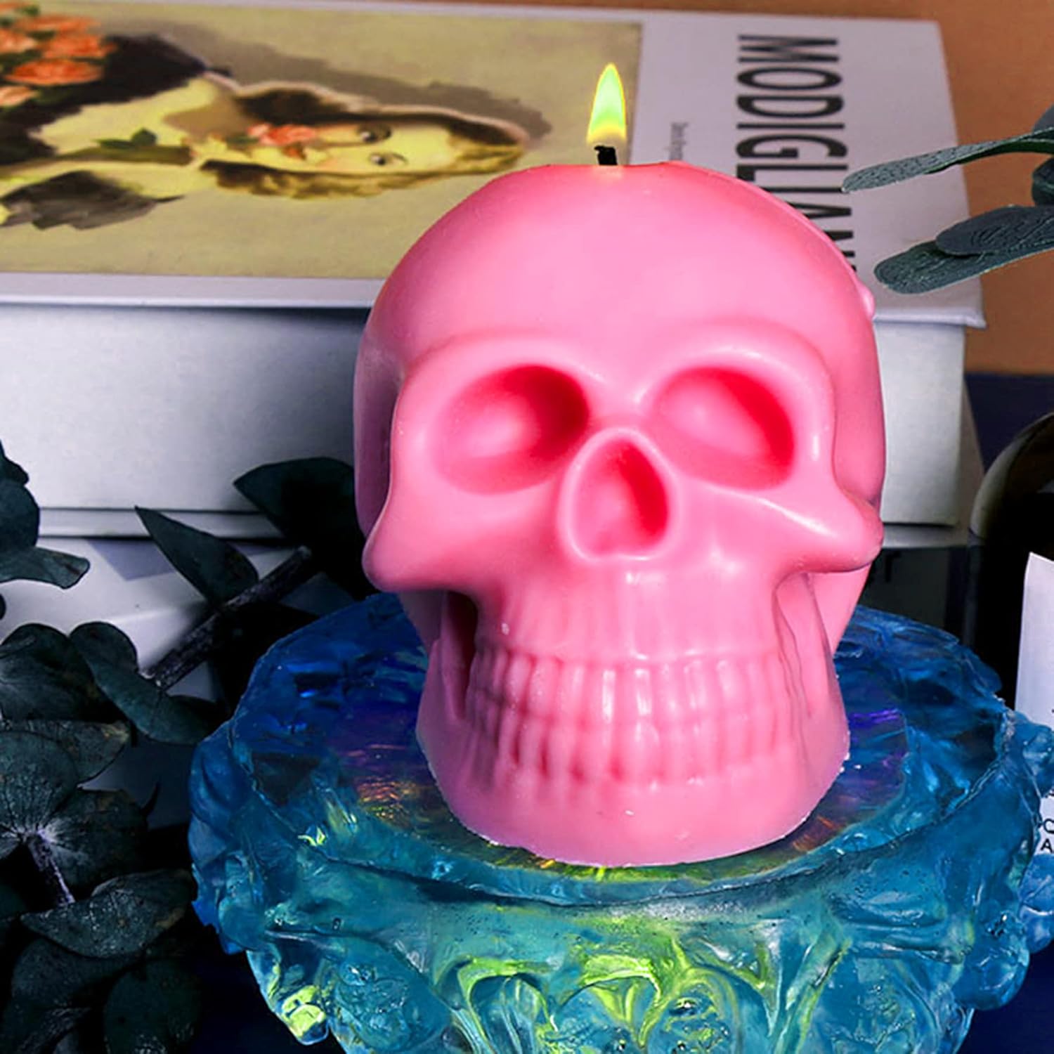 ONNPNN Molde de vela de calavera 3D, molde de silicona con forma de calavera, moldes de cera de yeso de aromaterapia de esqueleto, moldes de