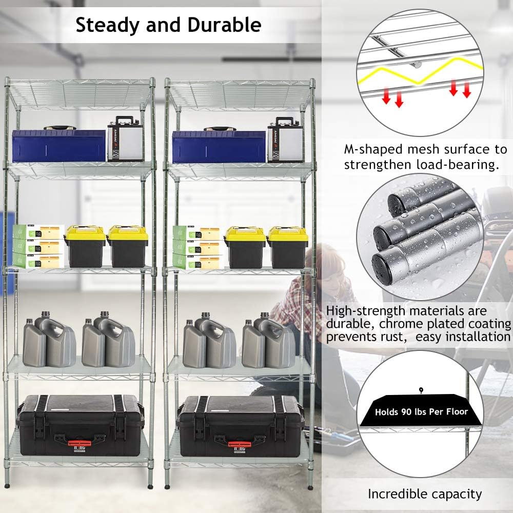 Estantería de alambre de 5 niveles NSF de altura ajustable de acero utilitario de grado comercial con forro de estante estante de metal resistente