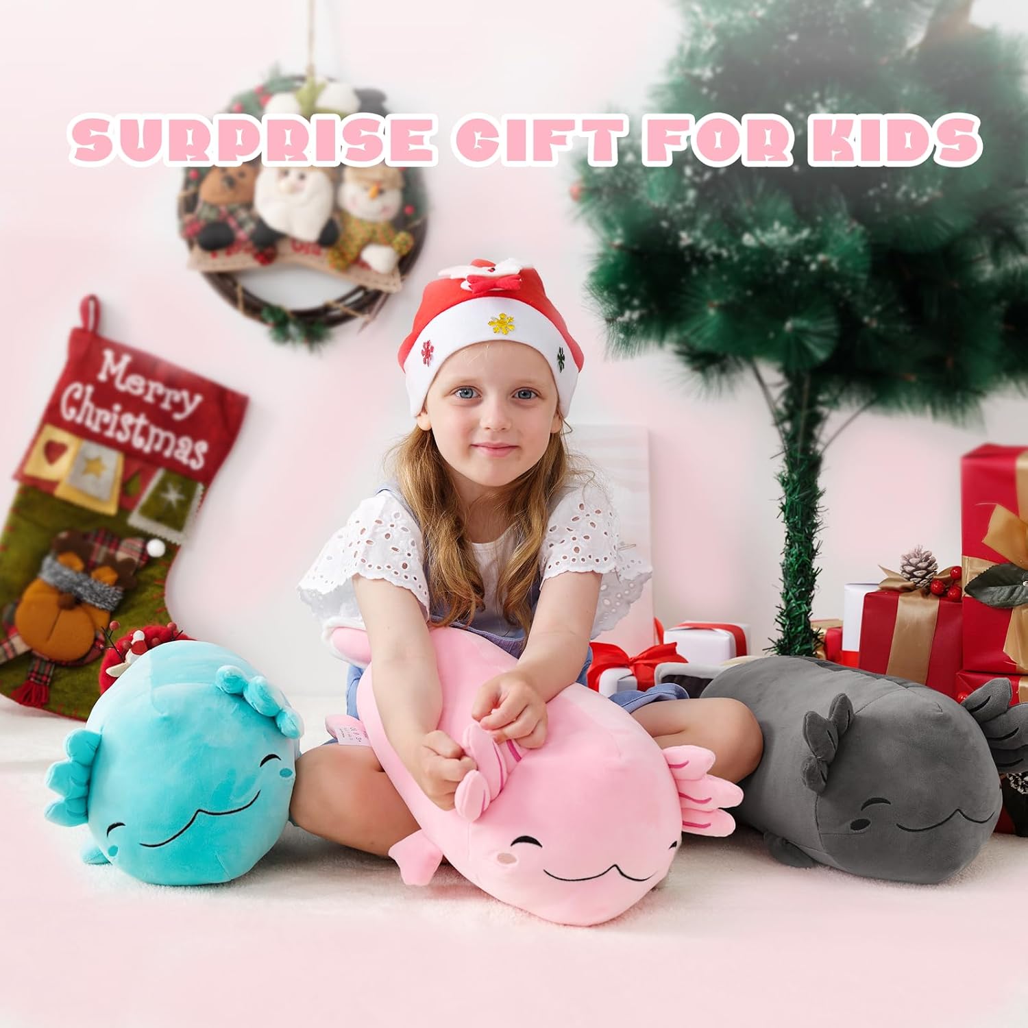 Axolotl – Peluche de animal de peluche suave de 19 pulgadas, linda almohada de felpa de ajolote kawaii, regalo para niños y niñas, cumpleaños,