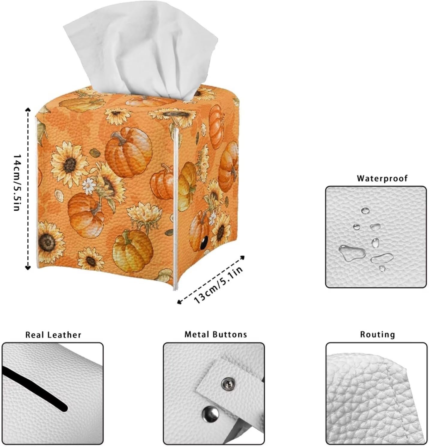 Caja de pañuelos de otoño con diseño de calabazas, girasoles, para decoración de Acción de Gracias, caja de papel higiénico, cubo de papel higiénico