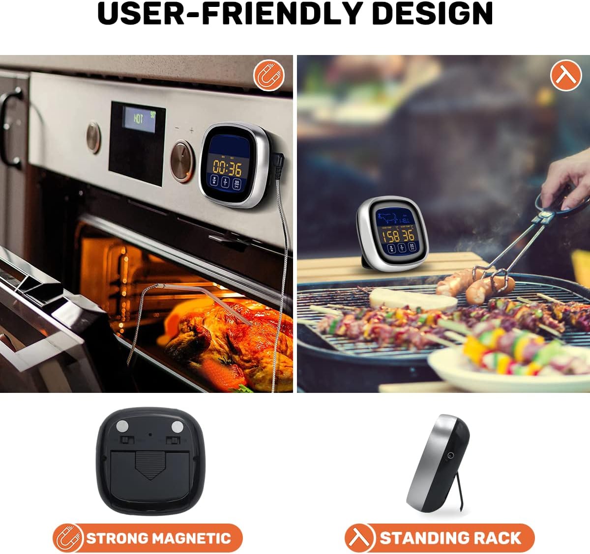 Vedozo Giveme5 – Termómetro digital de carne para cocinar, pantalla táctil LCD de lectura instantánea, termómetro de alimentos con sonda larga,