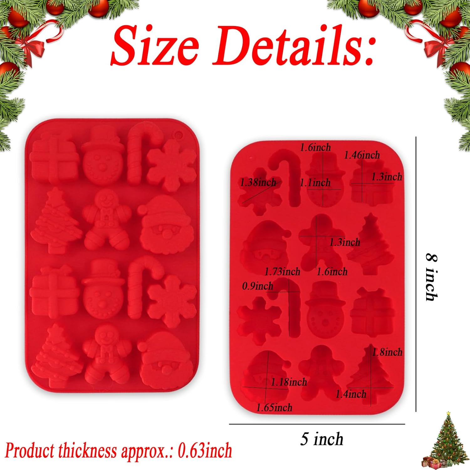 Juego de 2 moldes de silicona para hornear de Navidad, árbol de Navidad, copos de nieve, muñeco de nieve, Papá Noel, caja de regalo, pan de