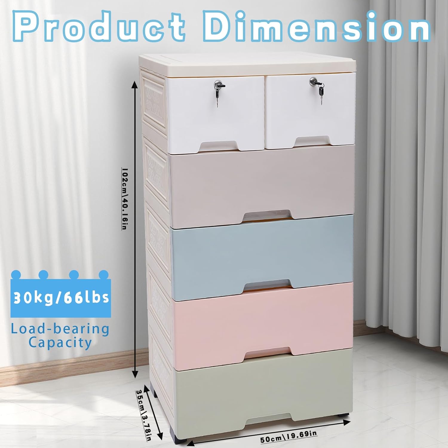 Cómoda de plástico con 6 cajones, cómoda de plástico, organizador de almacenamiento para niños con ruedas, adecuado para dormitorios, 19.69 x 13.78