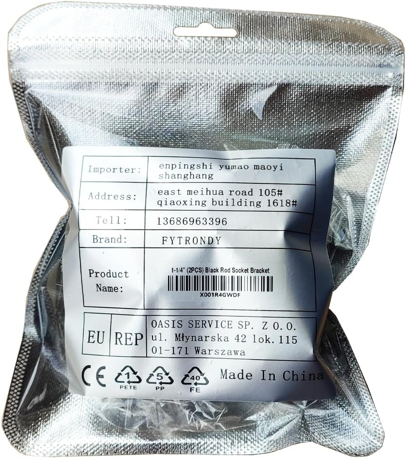 FYTRONDY Black Edition – Tubo de armario de acero inoxidable, soporte de barra de soporte de palanca de armario (1-14 pulgadas, paquete de 2)
