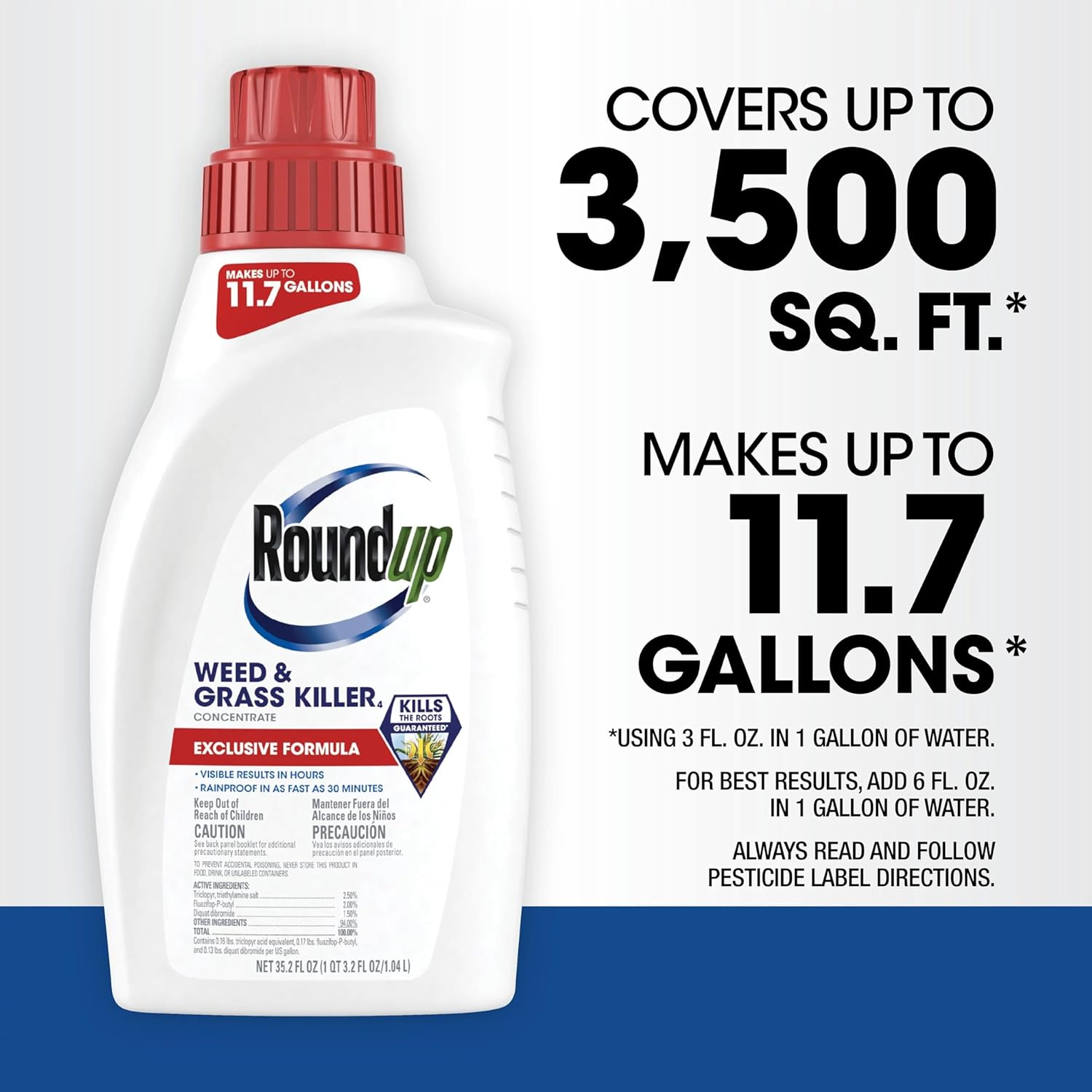 Roundup Concentrado para matar malezas y hierbas, uso en y alrededor de macizos de flores, pasarelas y otras áreas de tu patio, 35.2 onzas líquidas