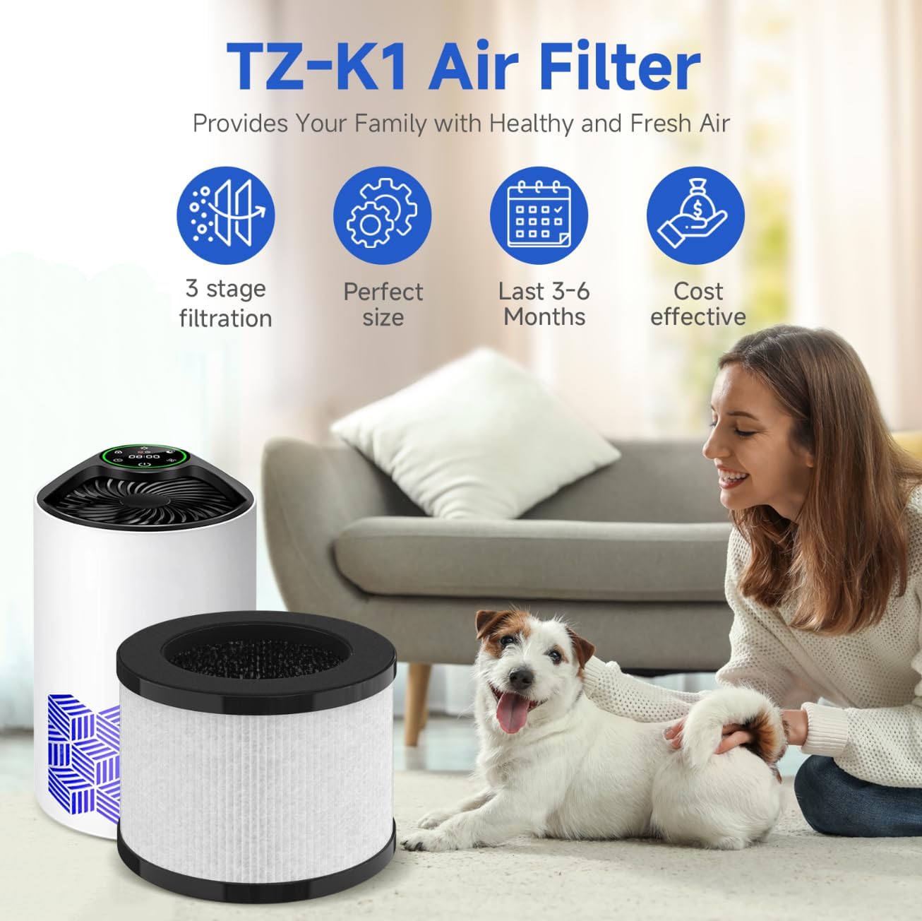 SAKEGDY Filtro de repuesto TZ-K1 compatible con purificador de aire ToLife TZ-K1, AROEVE MK01 MK06  Kloudi DH-JH01FreAire KN-6391RGB, filtro HEPA