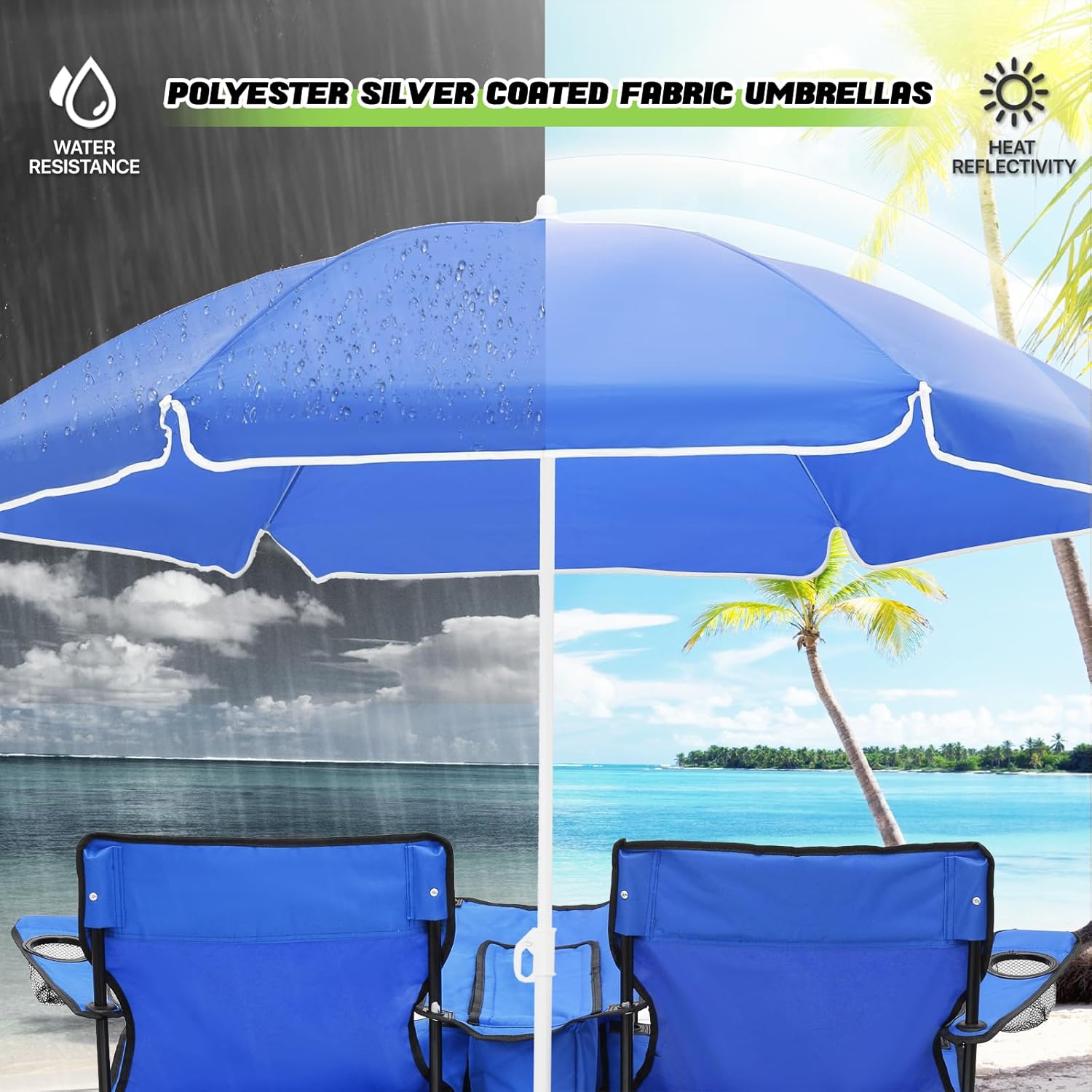 Magshion Silla de campamento doble con paraguas y enfriador para adultos, silla plegable de alta resistencia, color azul marino