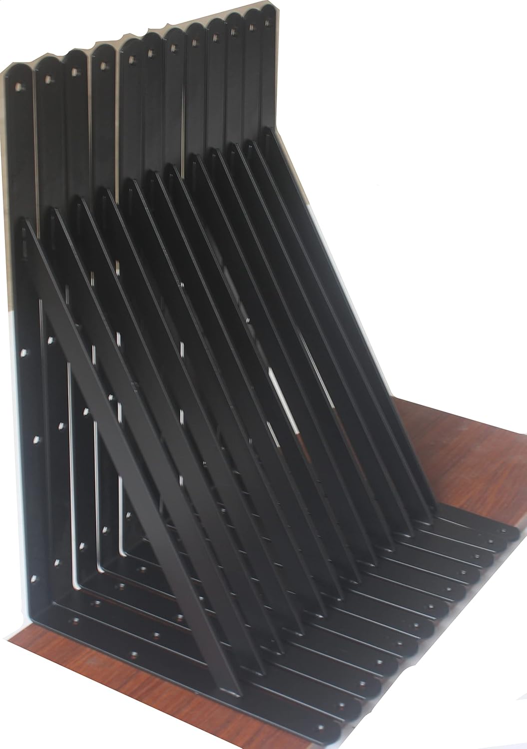 Paquete de 16 soportes de estante de 18 pulgadas de largo x 12 pulgadas de alto, color negro, resistentes con tornillos, soportes de estante de
