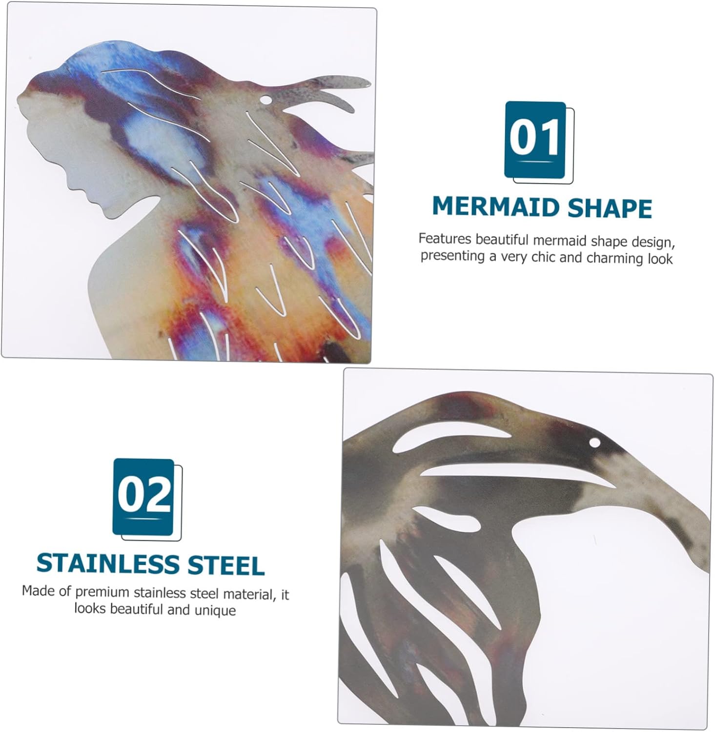 Abaodam 5pcs Mermaid Decoration Metal Mermaid Plaque Metal Mermaid Wall Decor House Ornaments Hanging Metal Mermaid Coastal Wall Decoration Bedroom