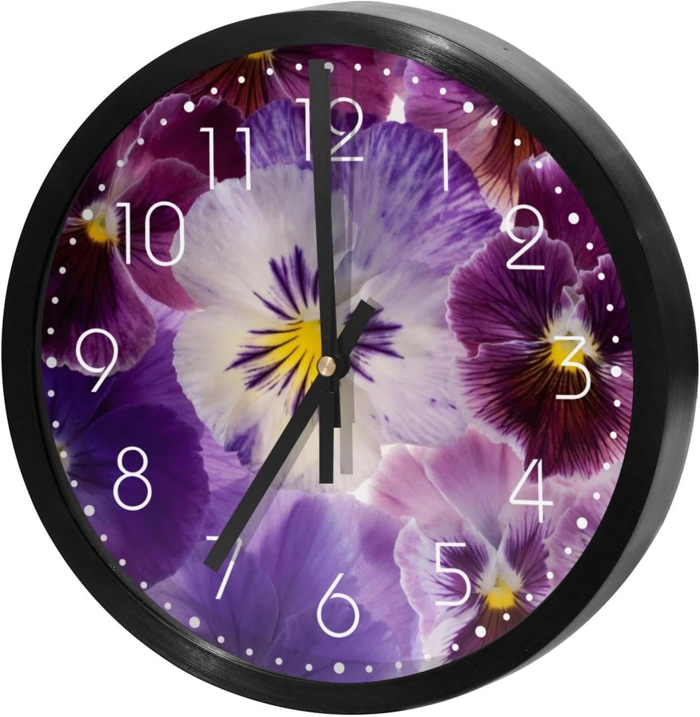 Reloj de pared, diseño de flores moradas, 9.8 pulgadas, silencioso, sin tictac, fácil de leer, moderno, decorativo, para el hogar, la oficina, la