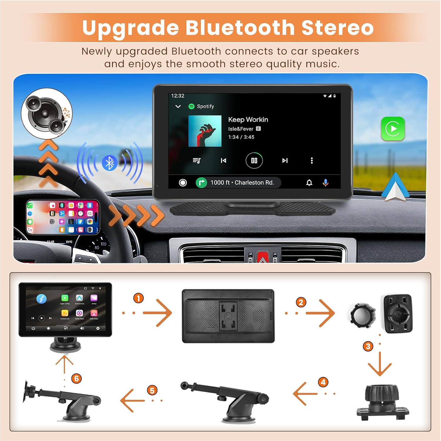 Inefala Estéreo portátil inalámbrico para automóvil Apple CarPlay de 7 pulgadas, soporte para tablero CarPlay con Android Auto, pantalla táctil Full