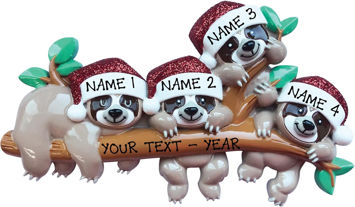 Adorno personalizado 2023, familia de 4 perezosos, decoración para árbol de Navidad, adornos colgantes sin adornos personalizados (Familia de 4)