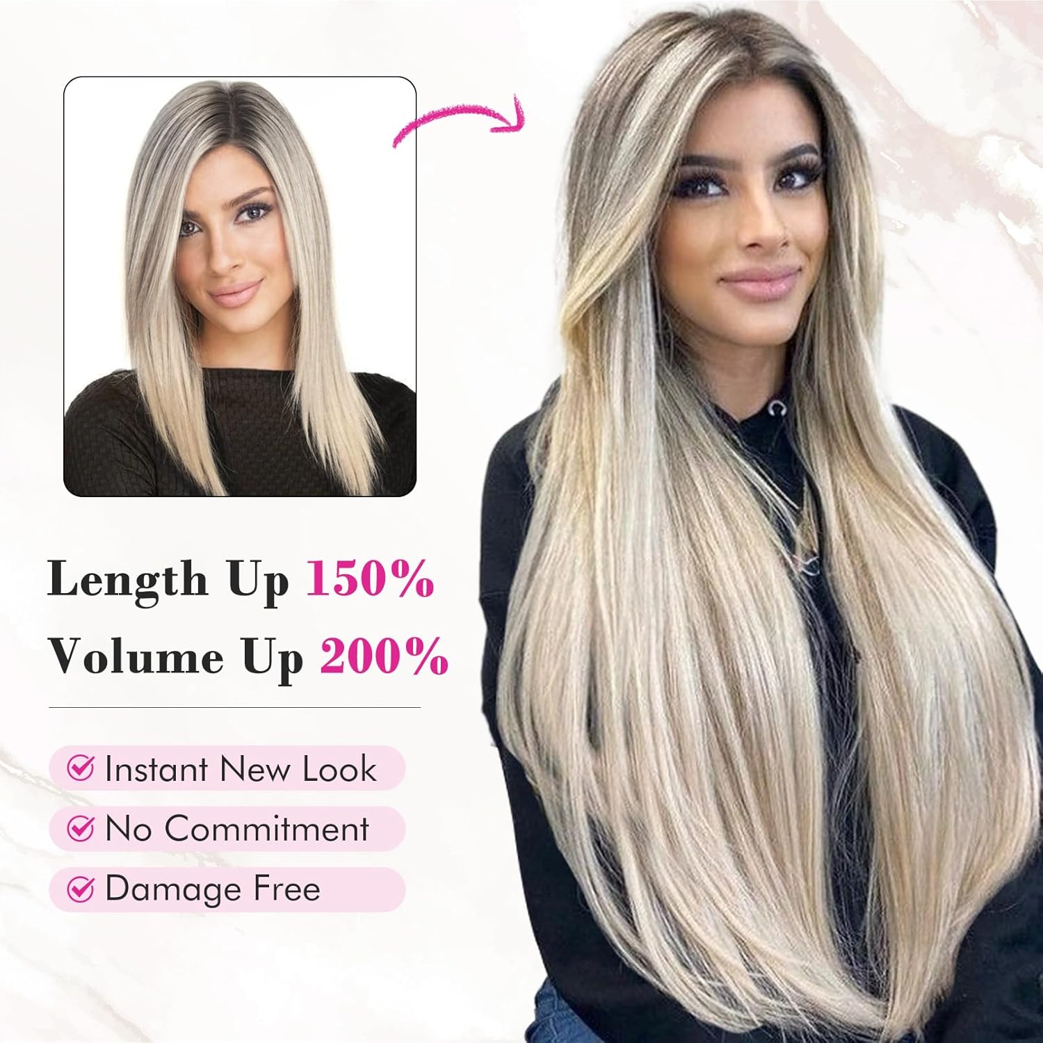 REECHO Juego de 4 extensiones de cabello con clip de 28 pulgadas, lacio, largo y grueso, marrón chocolate