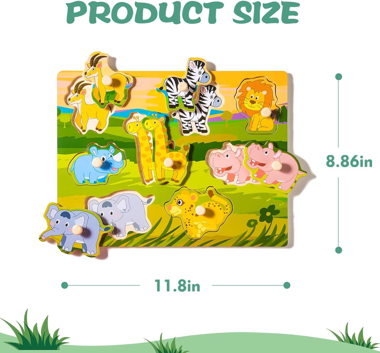Rompecabezas de madera para niños pequeños de 1 a 3 años, rompecabezas de animales de sabana africana para niños, rompecabezas educativos de