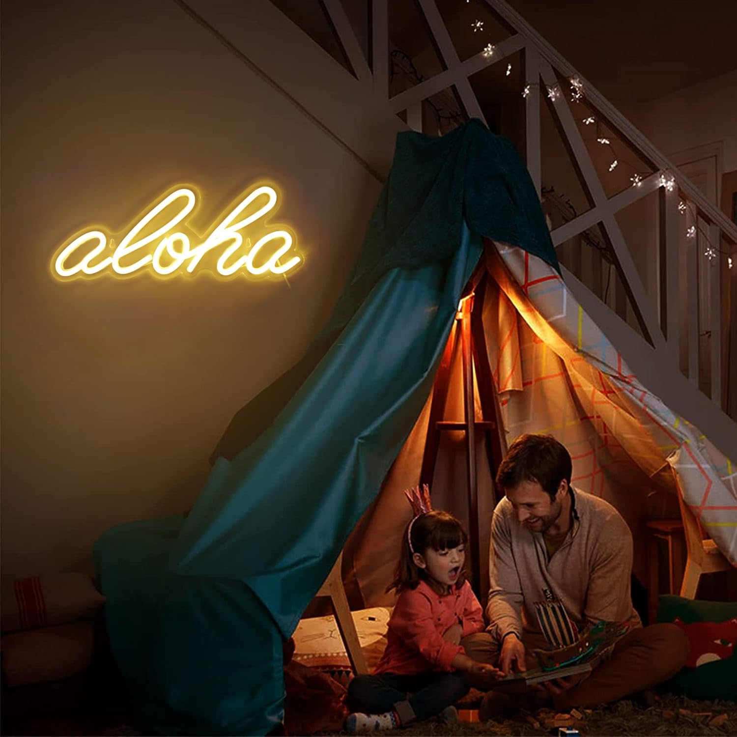Aloha – Letrero de neón blanco cálido Aloha para decoración de pared, 14.9 x 5.9 pulgadas, luces LED de neón 3D decorativas con funcionamiento por
