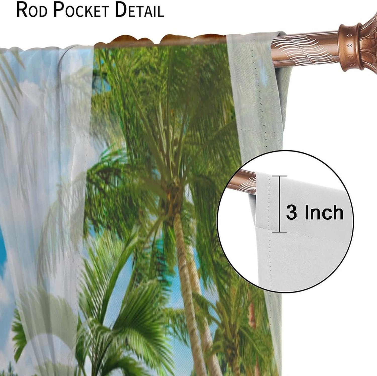 Cortinas de paisaje, ventana tropical con vista al mar, océano, playa, barco, cortinas con estampado de palmeras para dormitorio, sala de estar,