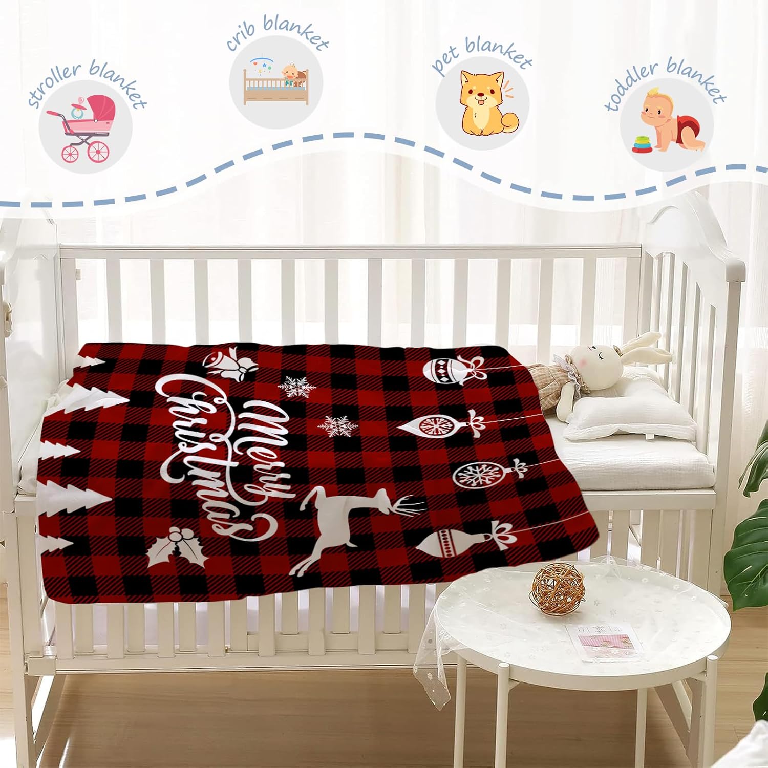 YeeJu Manta de Navidad para bebé, manta decorativa de Navidad a cuadros rojos para niños pequeños, manta suave y acogedora ligera de felpa de forro