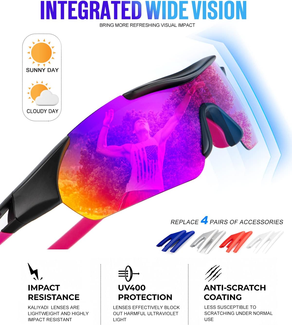 KALIYADI Gafas de sol deportivas polarizadas para hombre, lentes de sol polarizadas UV400 para ciclismo, béisbol, paquete de 3 unidades