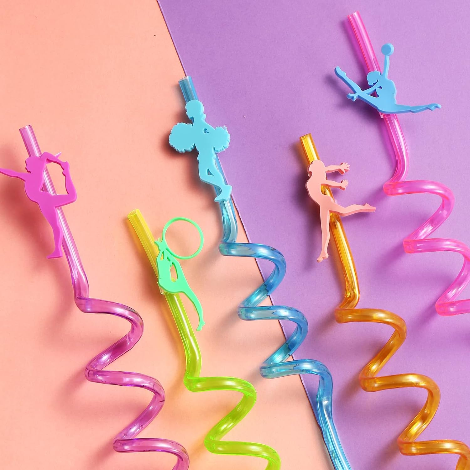 24 popotes de gimnasia reutilizables para bailar, bebidas de plástico, para cóctel, con decoración de dibujos animados, para niños, gimnasia, diso,