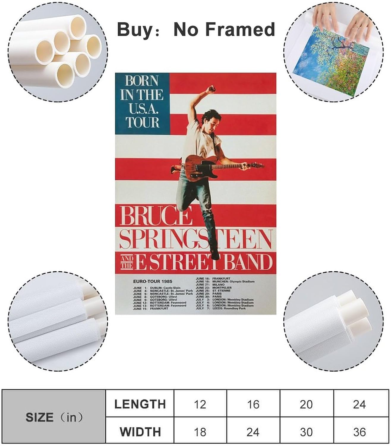 DAXXIN Póster de concierto de Bruce Springsteen And The E-Street Band Alemania, 01, lienzo decorativo para pared, pintura artística para sala de