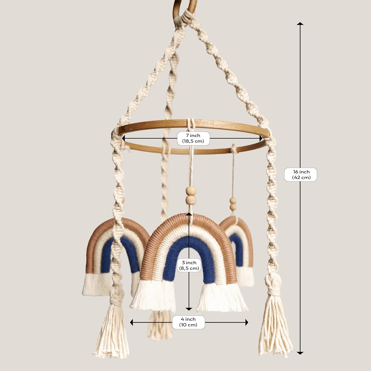 Móvil para cuna, móvil de bebé arcoíris, móvil hecho a mano para cuna, móvil de macramé para cuna, móvil de cuna bohemio, móvil de cuna natural para