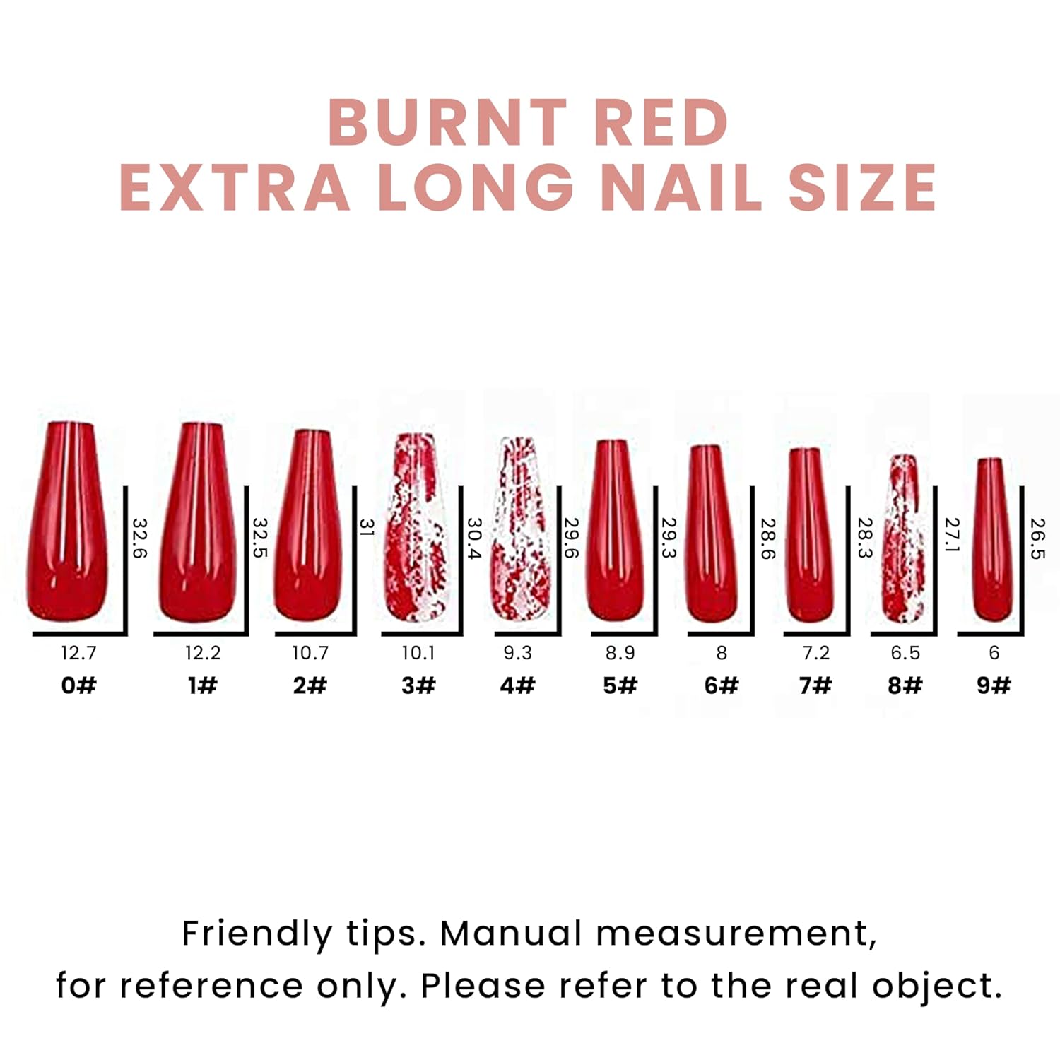 ALLKEM Burnt Red  Bailarina extra larga cubierta completa de uñas largas de ataúd  20 piezas de uñas postizas acrílicas de cubierta completa, 10