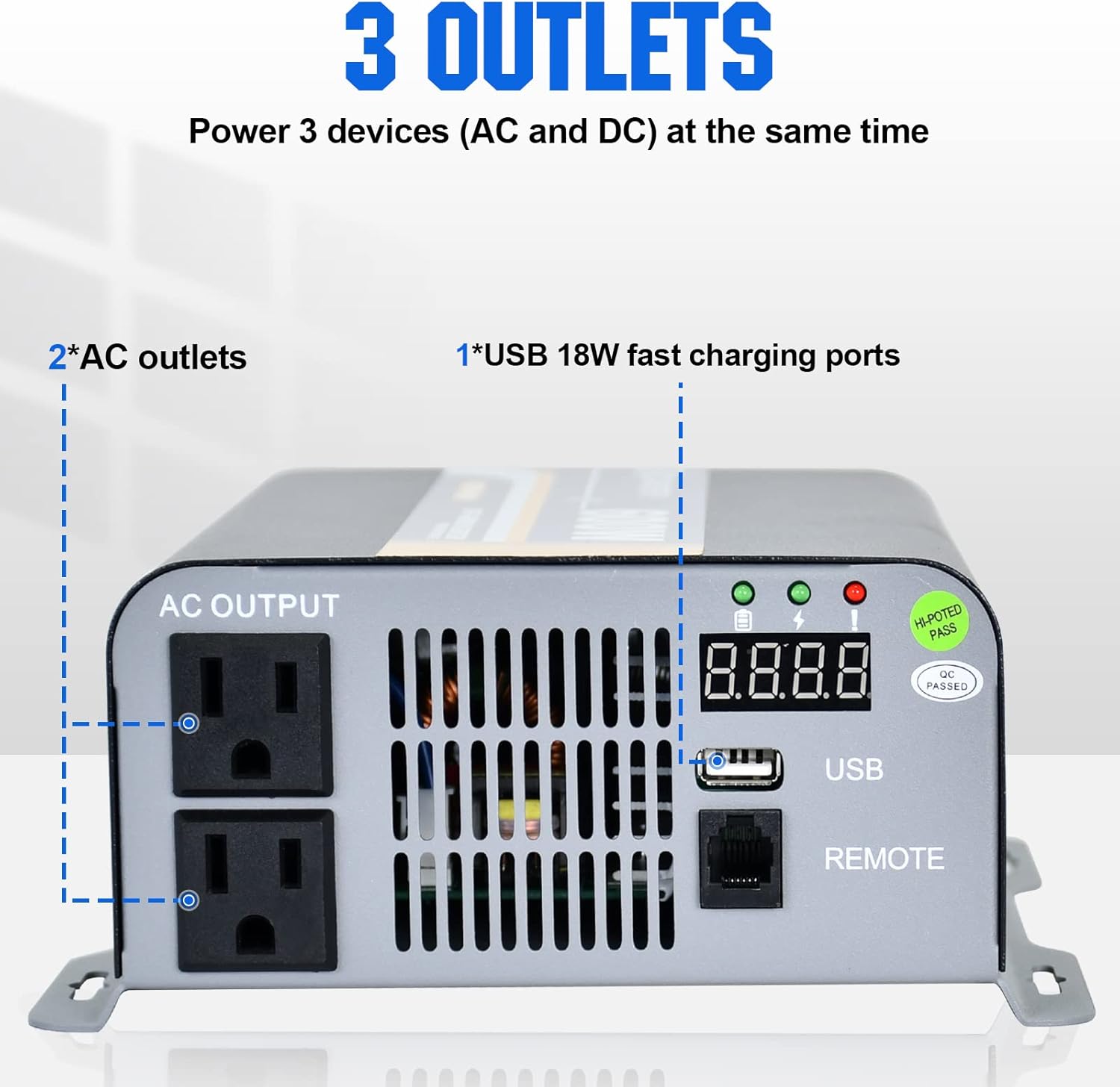 ECO-WORTHY Inversor de onda sinusoidal pura de 600 W, salida de CA, puerto de salida USB, indicador LED, ventiladores de refrigeración duales y